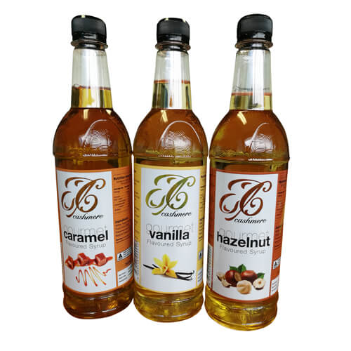 Caramel, Vanilla and Hazelnut Flavours of Cashmere Gourmet Syrups