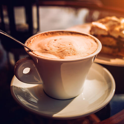 Frothy coffee in a restaurant